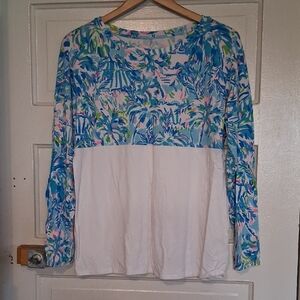 Lilly Pulitzer Blue Floral Colorblock Long-Sleeve Top
